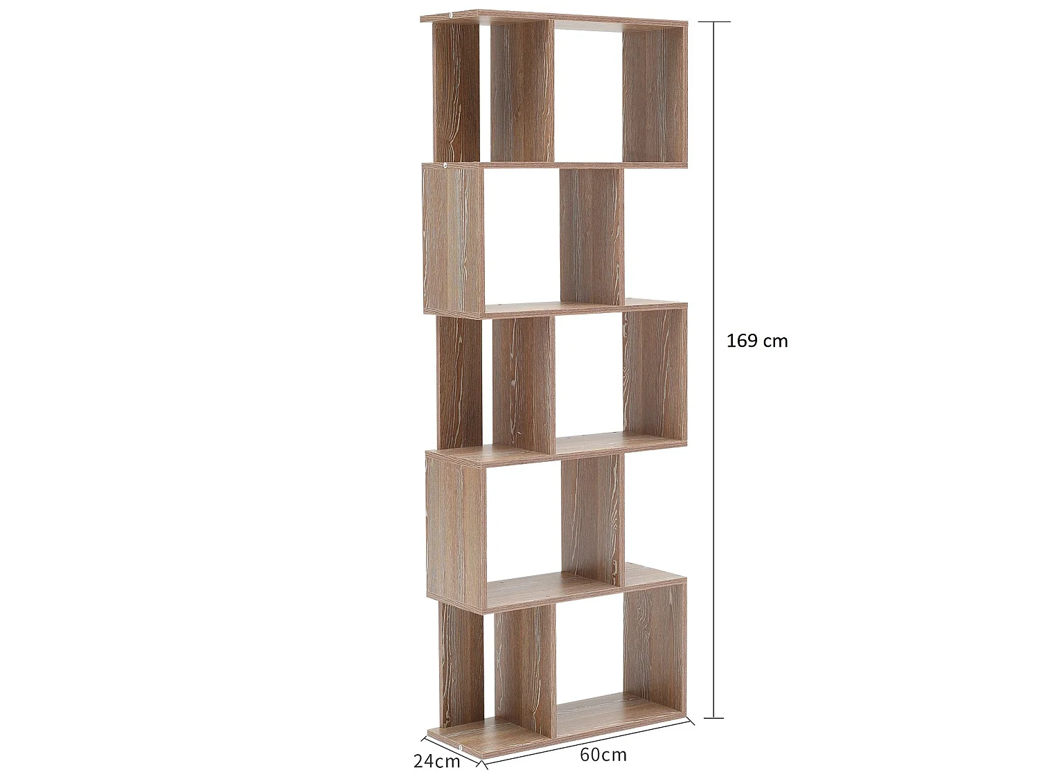 Bibliotheque Etagere 5 Etageres Bois Marron 172,5x60x24,5