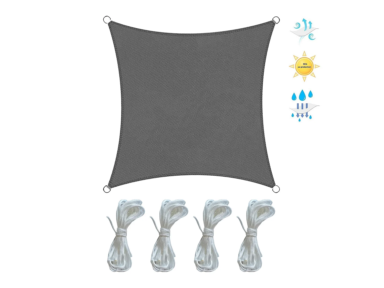 Toile Solaire Voile Gris Foncé Polyéthylène Carré 3.6x3.6