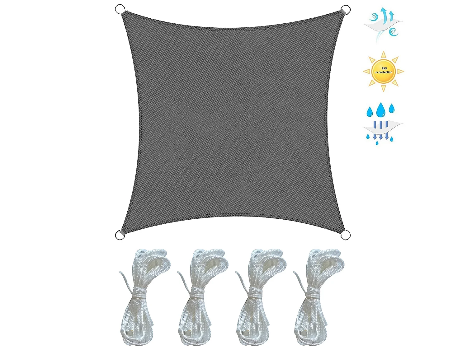Toile Solaire Voile Gris Foncé Polyéthylène Carré 3.6x3.6