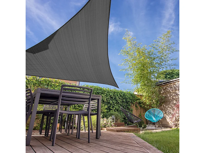Voile D'Ombrage Triangulaire en Polyéthylène Gris avec Cordes 3x3x3