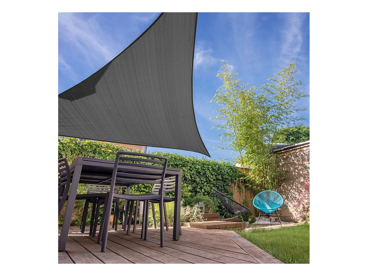 Voile D'Ombrage Triangulaire en Polyéthylène Gris avec Cordes 3x3x3