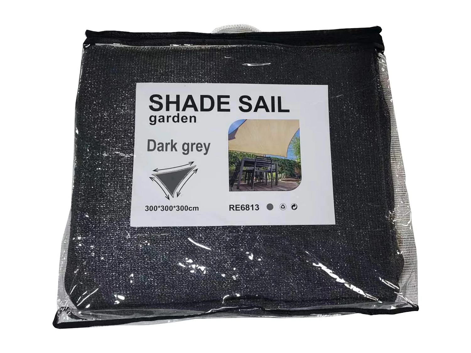 Voile D'Ombrage Triangulaire en Polyéthylène Gris avec Cordes 3x3x3