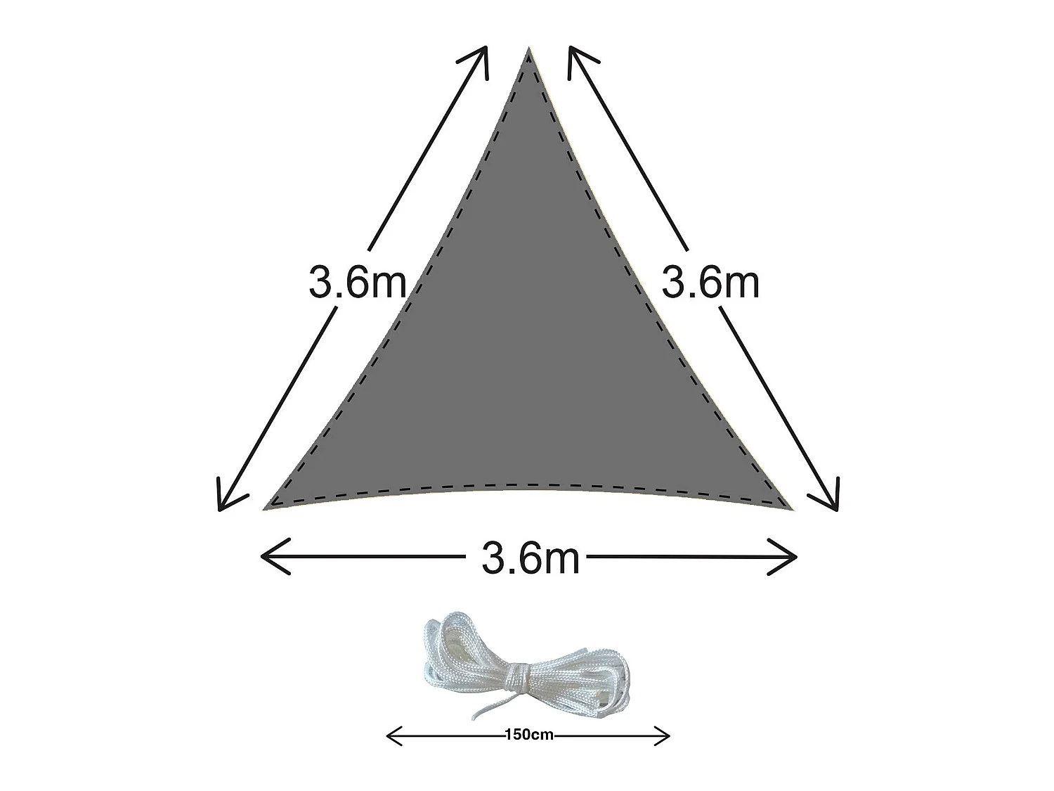 Voile Triangulaire en Polyéthylène Gris 3.6x3.6x3.6