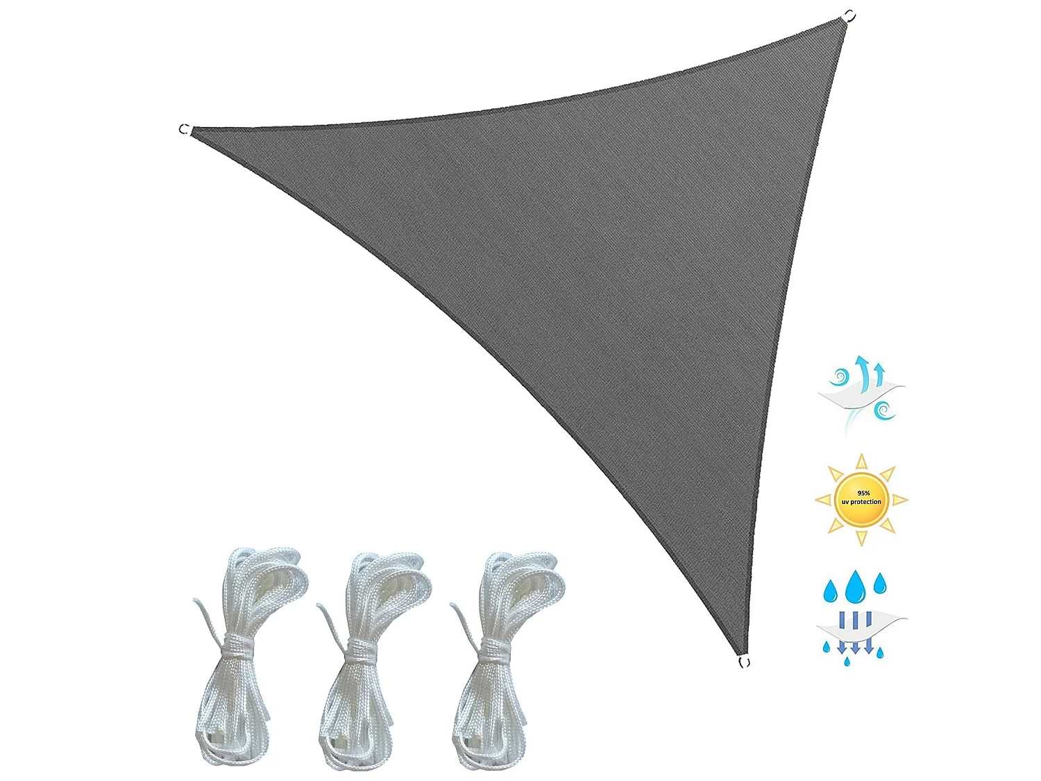 Toile Solaire Triangulaire Polyéthylène Gris avec Cordes 5x5x5