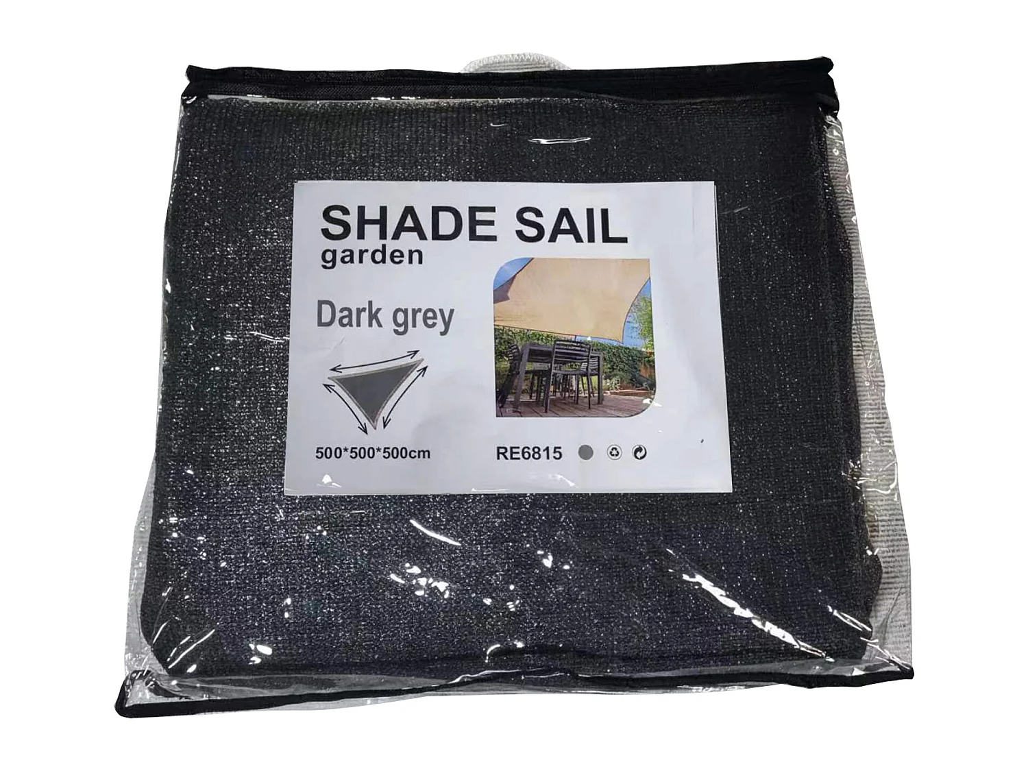 Toile Solaire Triangulaire Polyéthylène Gris avec Cordes 5x5x5