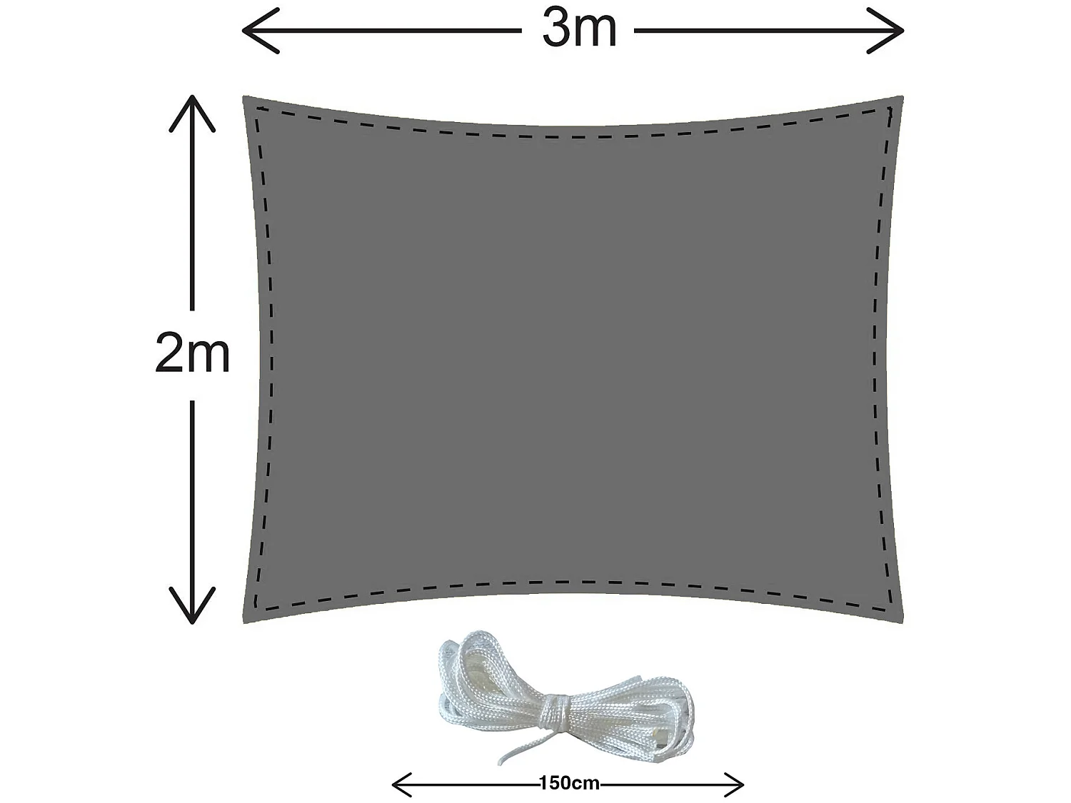 Toile Solaire Voile Rectangulaire Gris Polyéthylène Protection UV 2x3