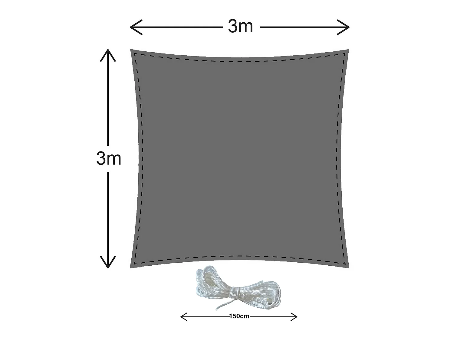 Parasol Voile de Soleil Polyéthylène Gris Foncé Carré 3x3