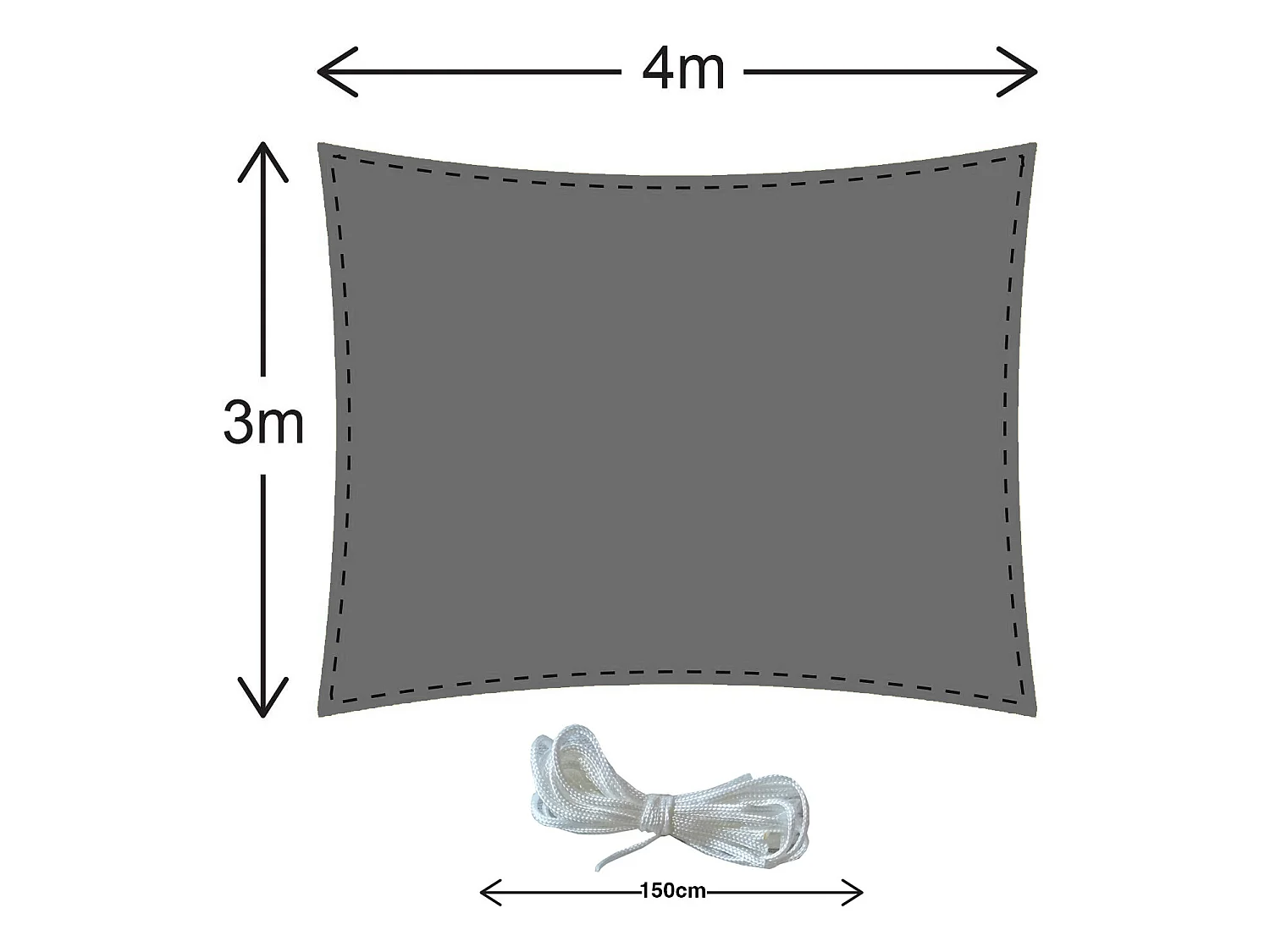Voile Rectangulaire en Polyéthylène Gris avec Cordes 3x4
