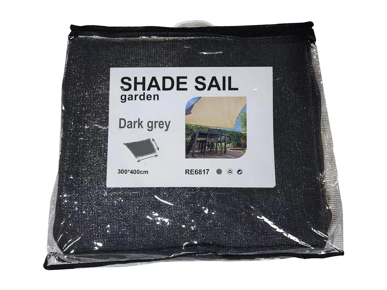 Voile Rectangulaire en Polyéthylène Gris avec Cordes 3x4