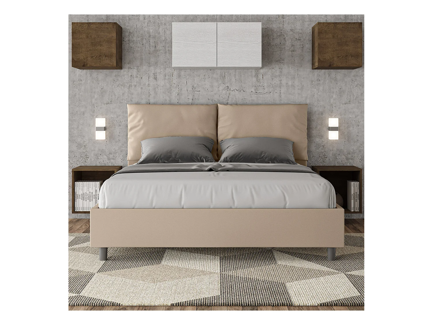 Letto contenitore imbottito 160x200 similpelle tortora Antea