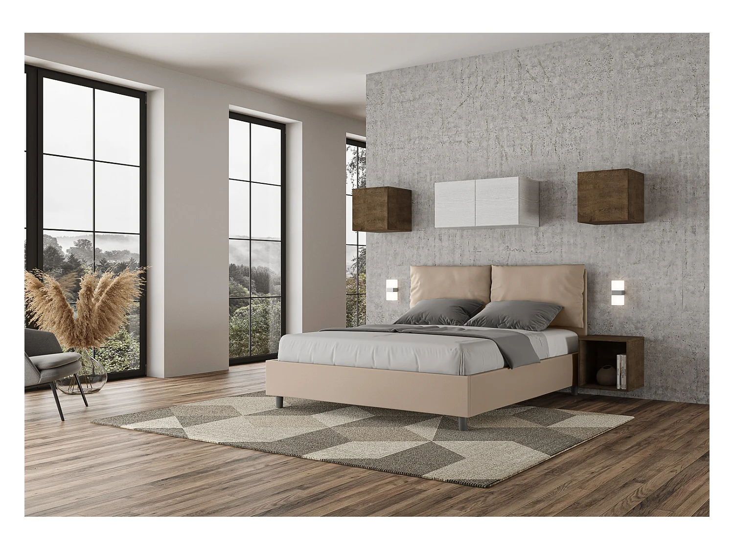 Letto contenitore imbottito 160x200 similpelle tortora Antea