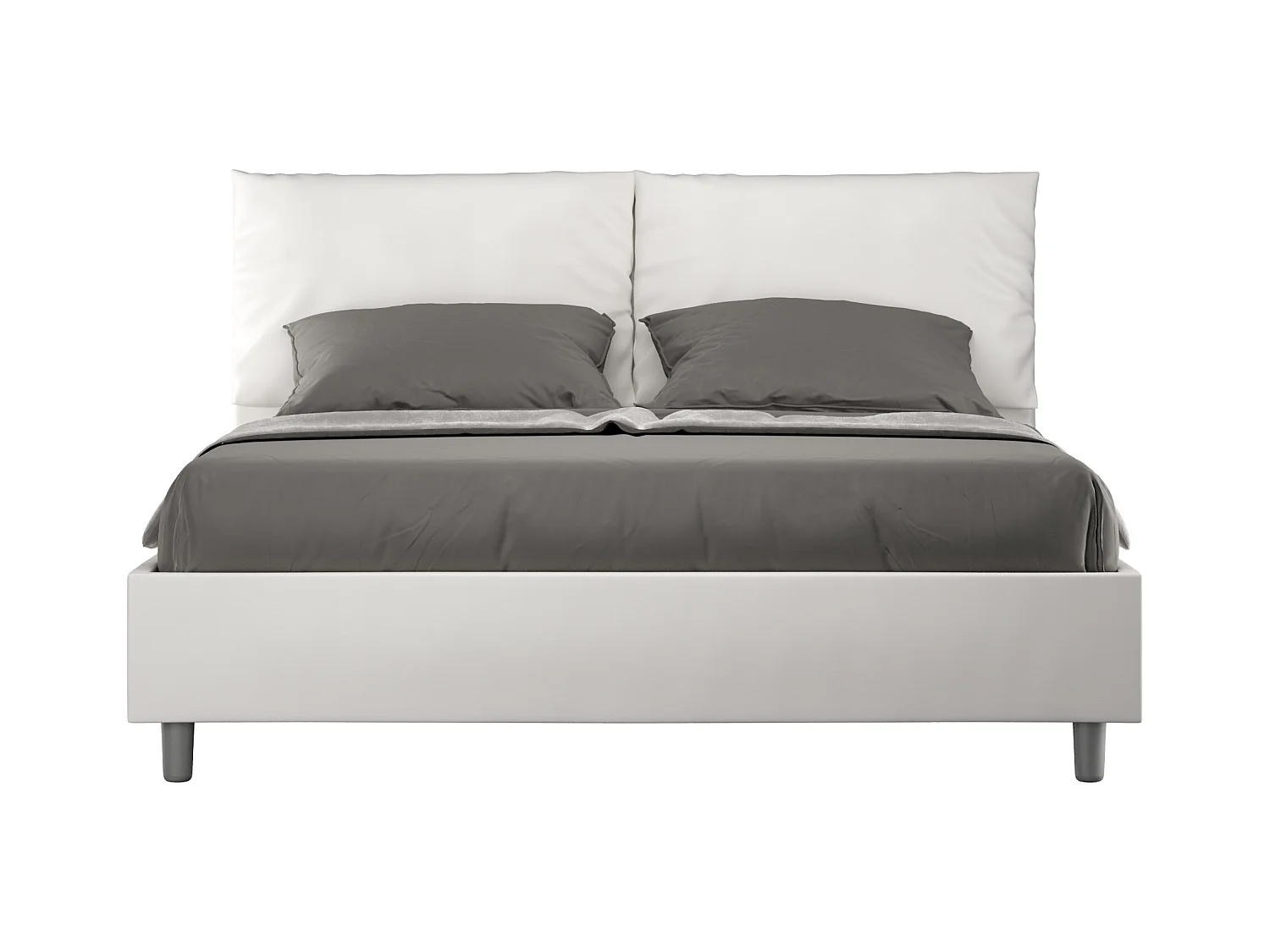 Modern volwassen bed met kunstleren kussens van Anja-Kleur Wit-Slapen 160x200cm-Keuze Met kofferbak