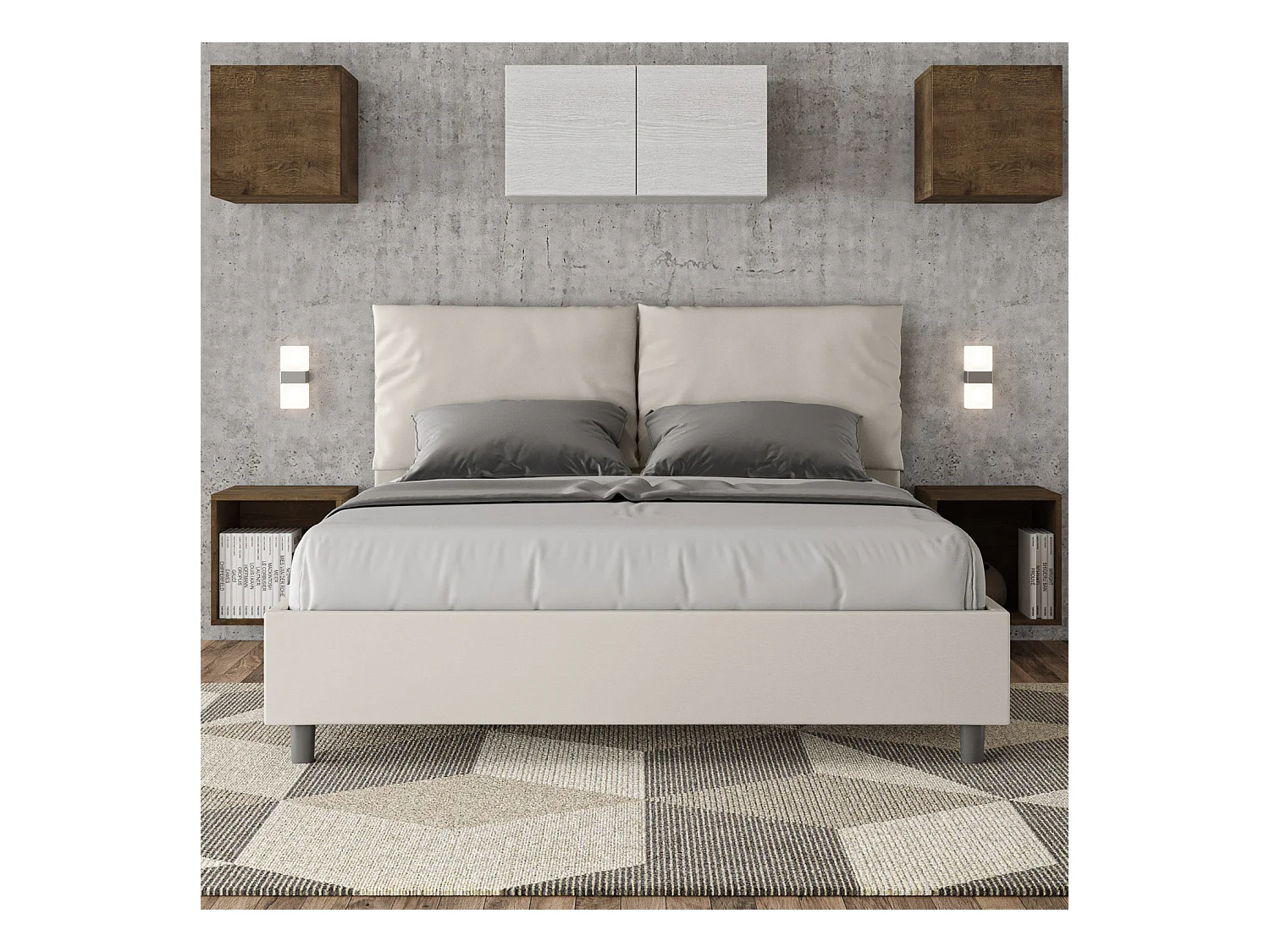 Modern volwassen bed met kunstleren kussens van Anja-Kleur Wit-Slapen 160x200cm-Keuze Met kofferbak