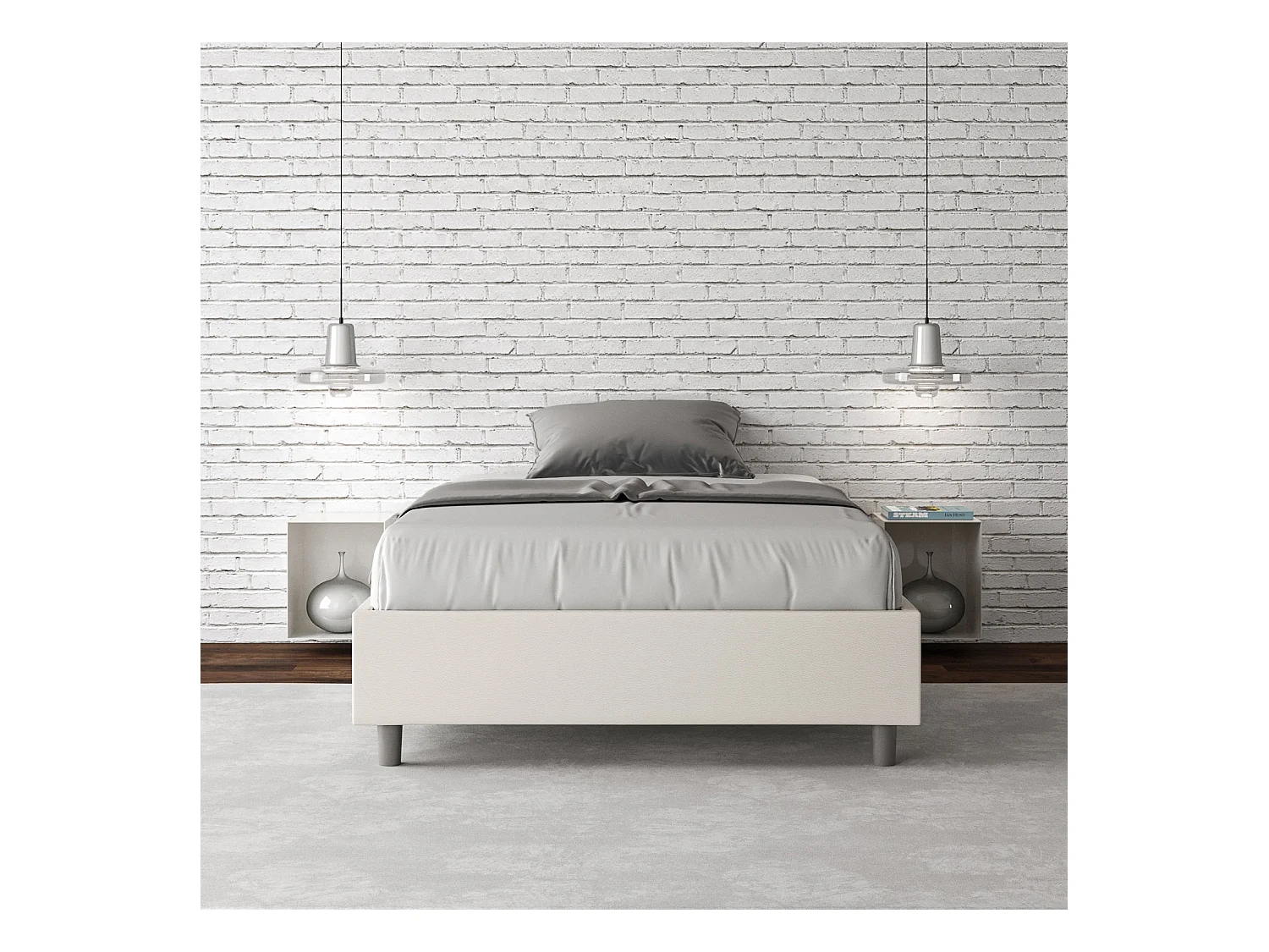 Estructura de cama Agora de piel sintética-Color Blanco-Ropa de cama 140x190 cm