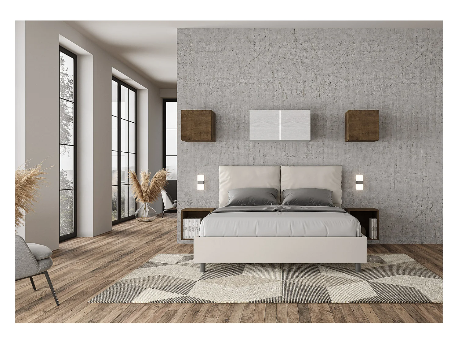 Letto senza rete imbottito 160x200 similpelle bianco Antea