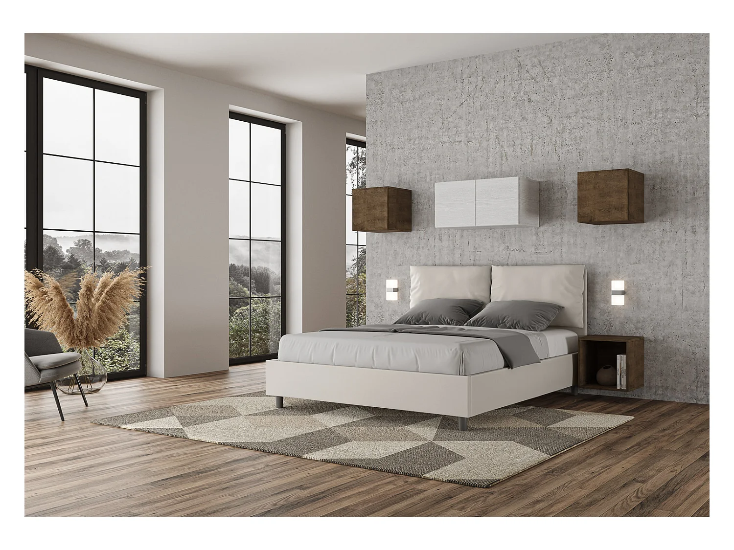 Letto senza rete imbottito 160x200 similpelle bianco Antea