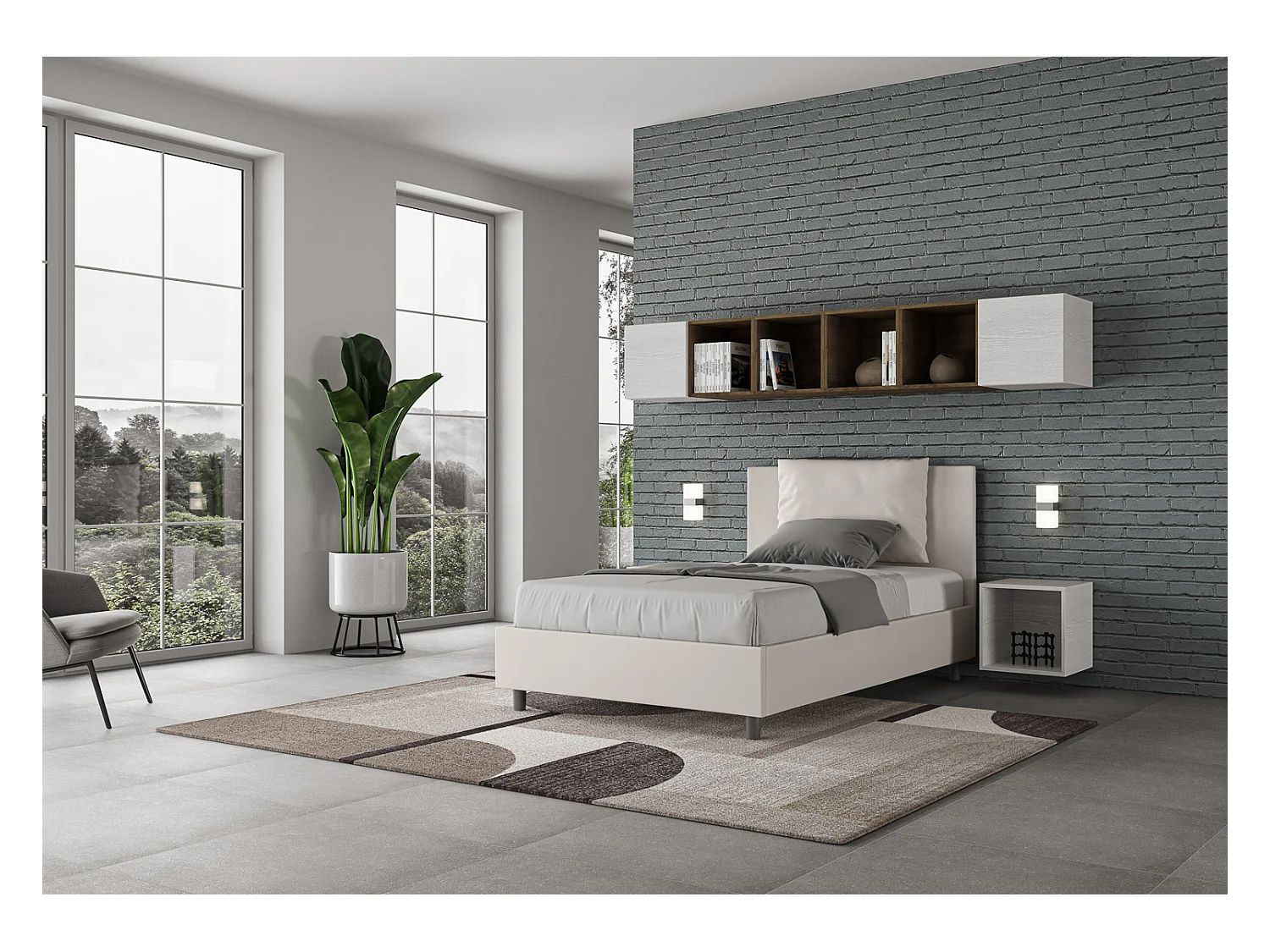 Letto con rete imbottito 120x190 similpelle bianco Antea