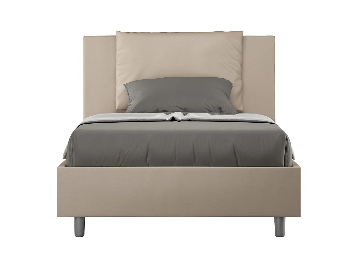 Lit 1 place et demi avec sommier rembourrée 120x190 similicuir taupe Antea