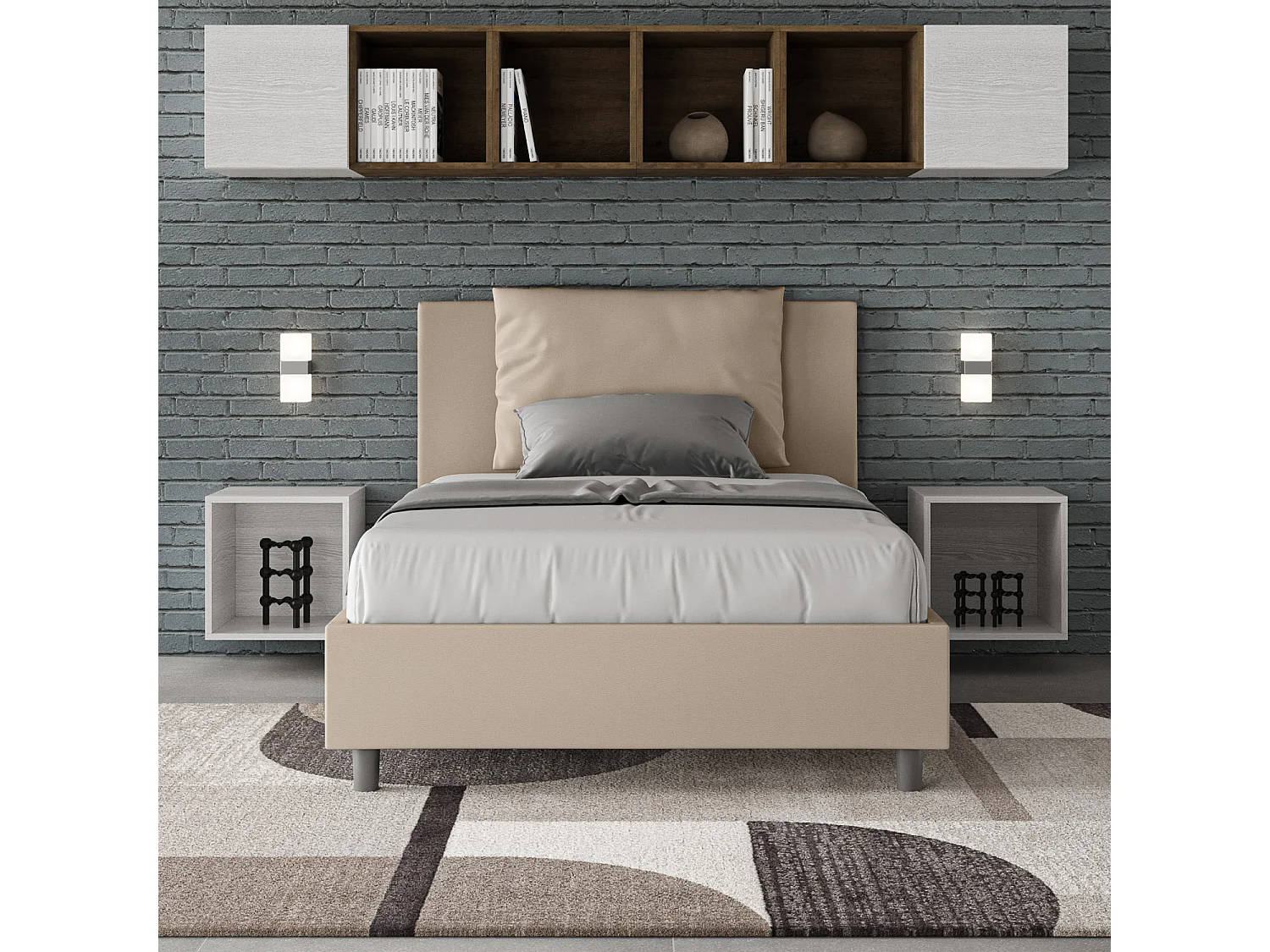 Lit 1 place et demi avec sommier rembourré 120x190 similicuir taupe Antea