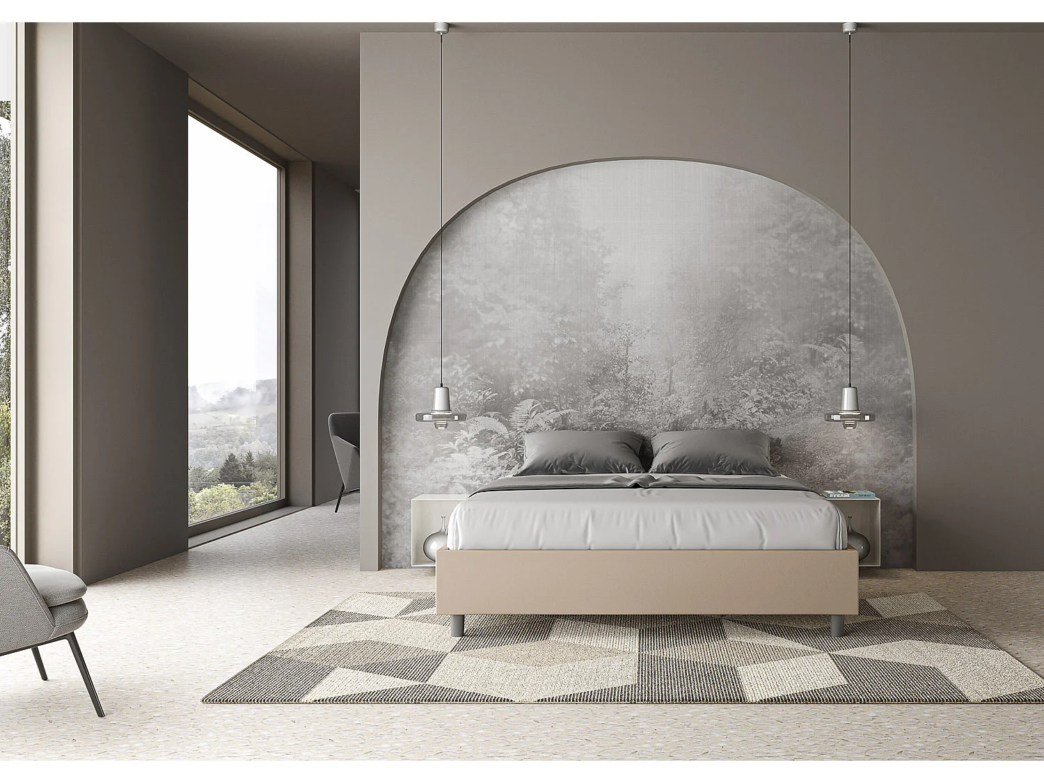 Lit avec sommier rembourré 160x190 similicuir taupe Azelia