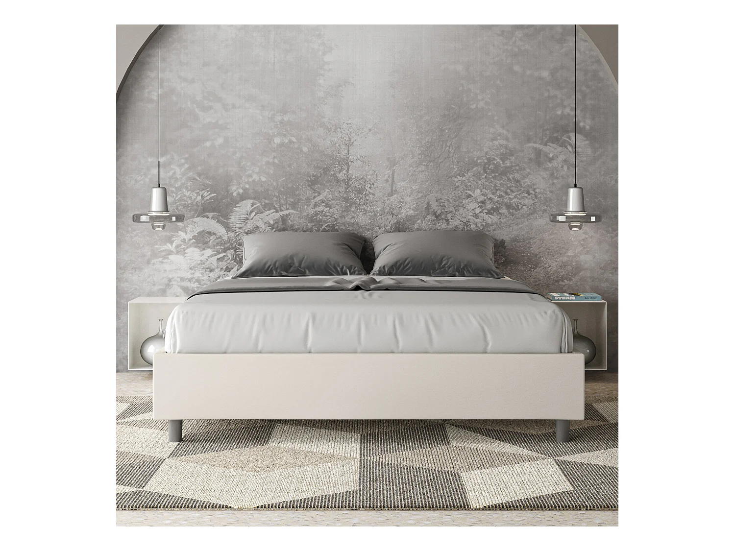 Lit avec sommier rembourrée 160x190 similicuir blanc Azelia