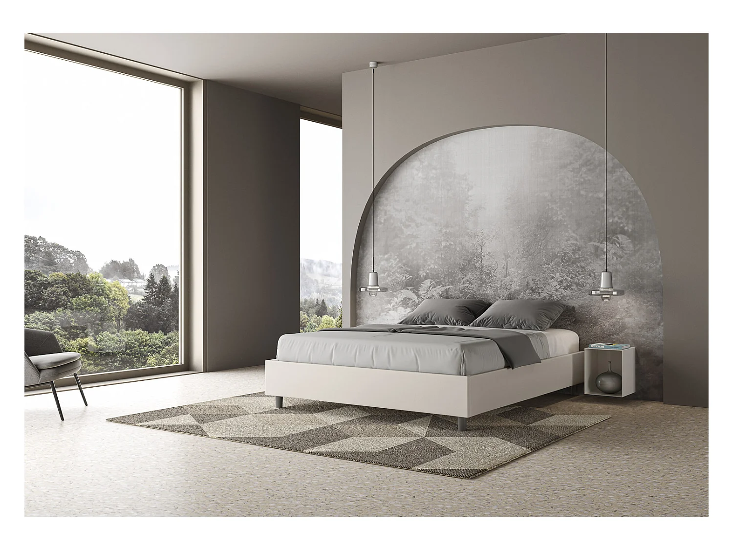 Lit avec sommier rembourrée 160x190 similicuir blanc Azelia