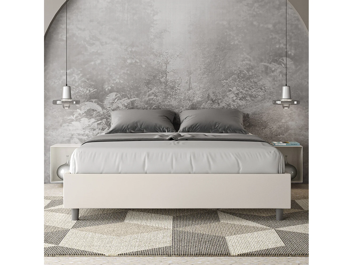 Lit avec sommier rembourré 160x190 similicuir blanc Azelia