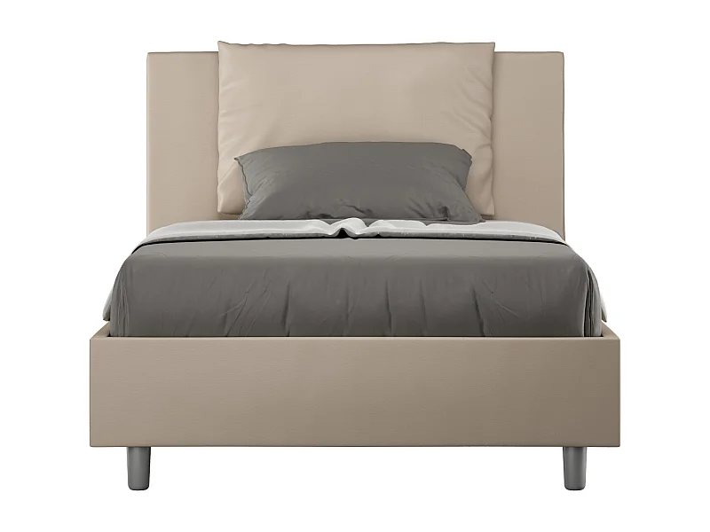 Letto una piazza e mezza senza rete imbottito 120x190 similpelle tortora Antea