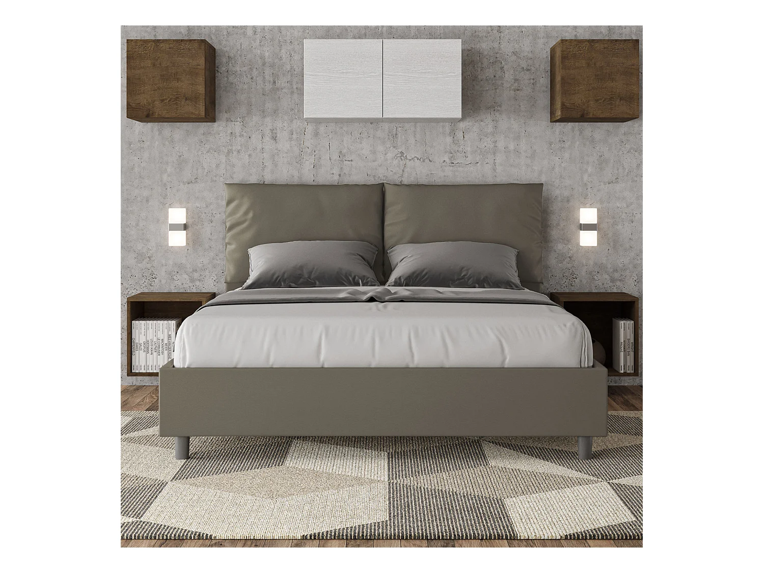 Antea-Bett mit gepolsterter Basis 160x200 Cappuccino-Kunstleder