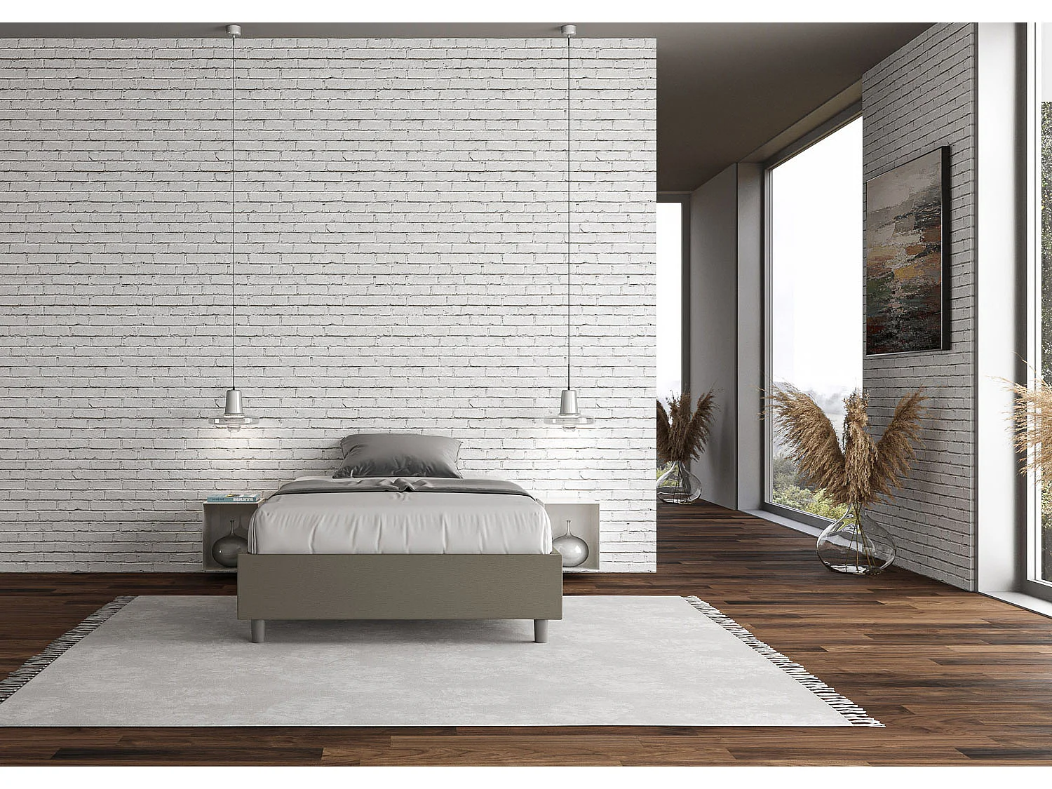 Lit sans sommier rembourré 140x190 similicuir cappuccino Azelia