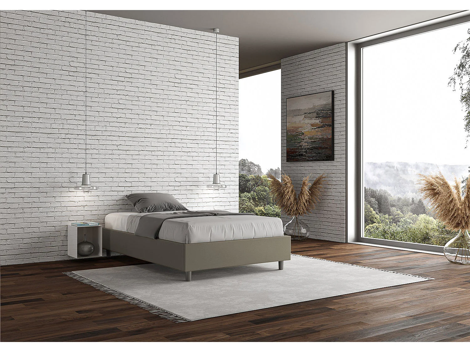 Lit sans sommier rembourré 140x190 similicuir cappuccino Azelia