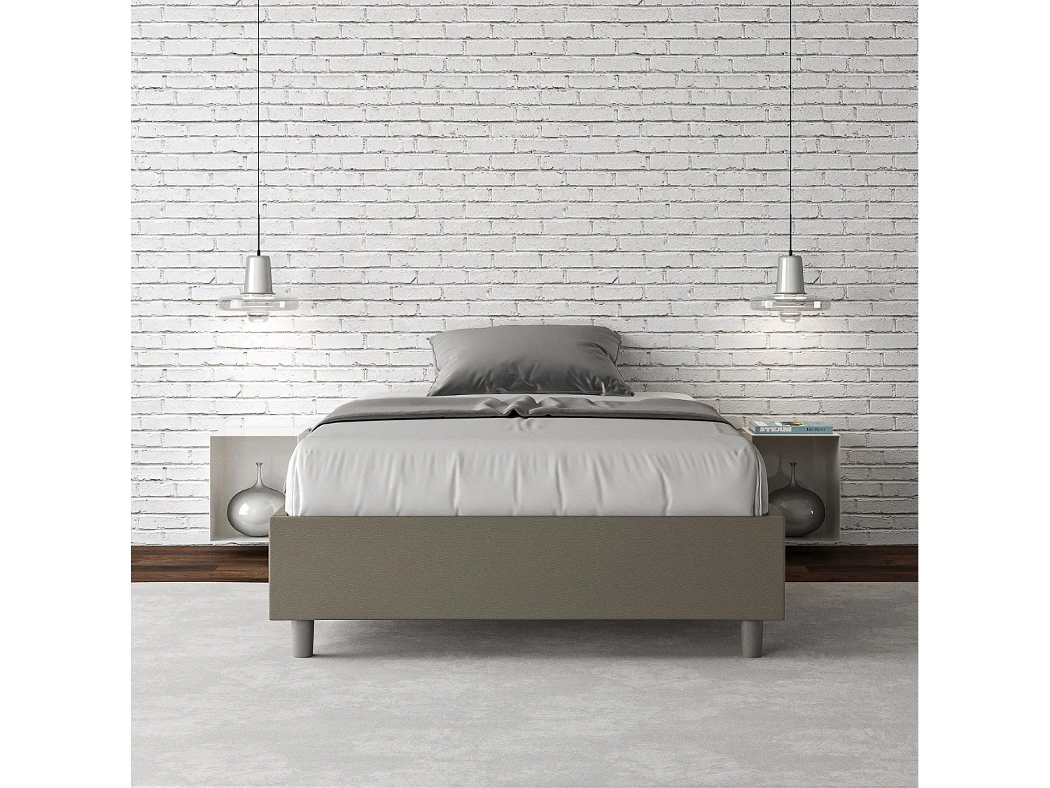 Lit sans sommier rembourré 140x190 similicuir cappuccino Azelia