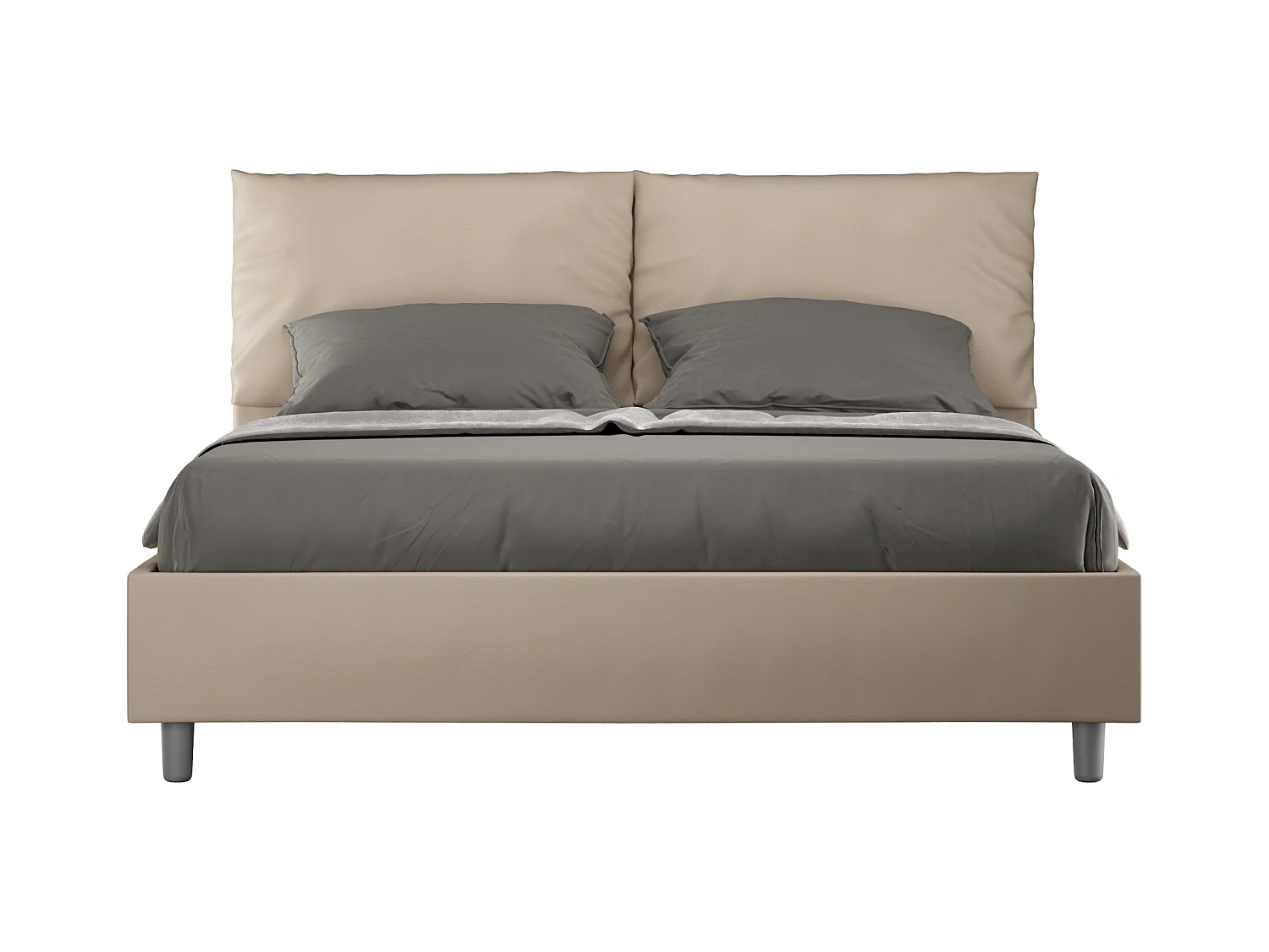 Cama de casal queen size con estrado estofada 160x190 pele sintética tortora Antea