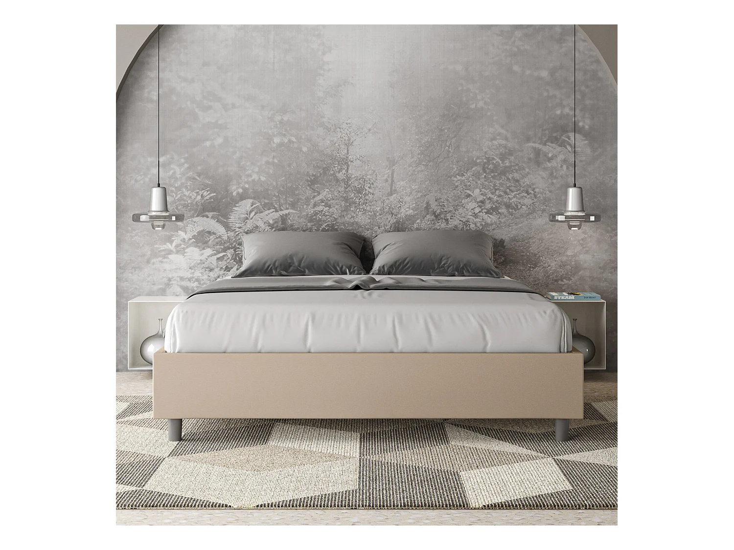 Lit sans sommier rembourré 160x210 similicuir taupe Azelia