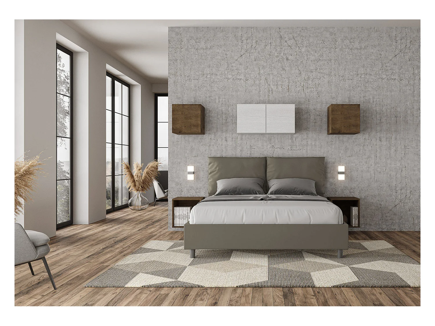 Modern volwassen bed met kunstleren kussens van Anja-Kleur Bruin-Slapen 160x200cm-Keuze Zonder boxspring