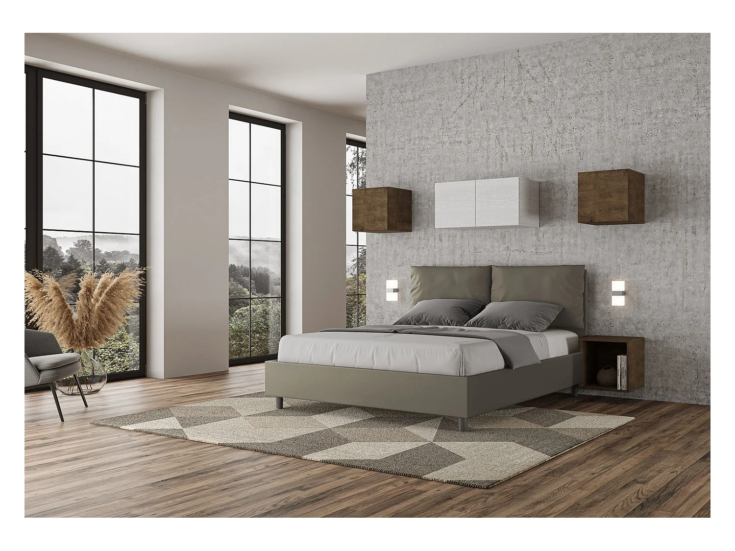 Modern volwassen bed met kunstleren kussens van Anja-Kleur Bruin-Slapen 160x200cm-Keuze Zonder boxspring