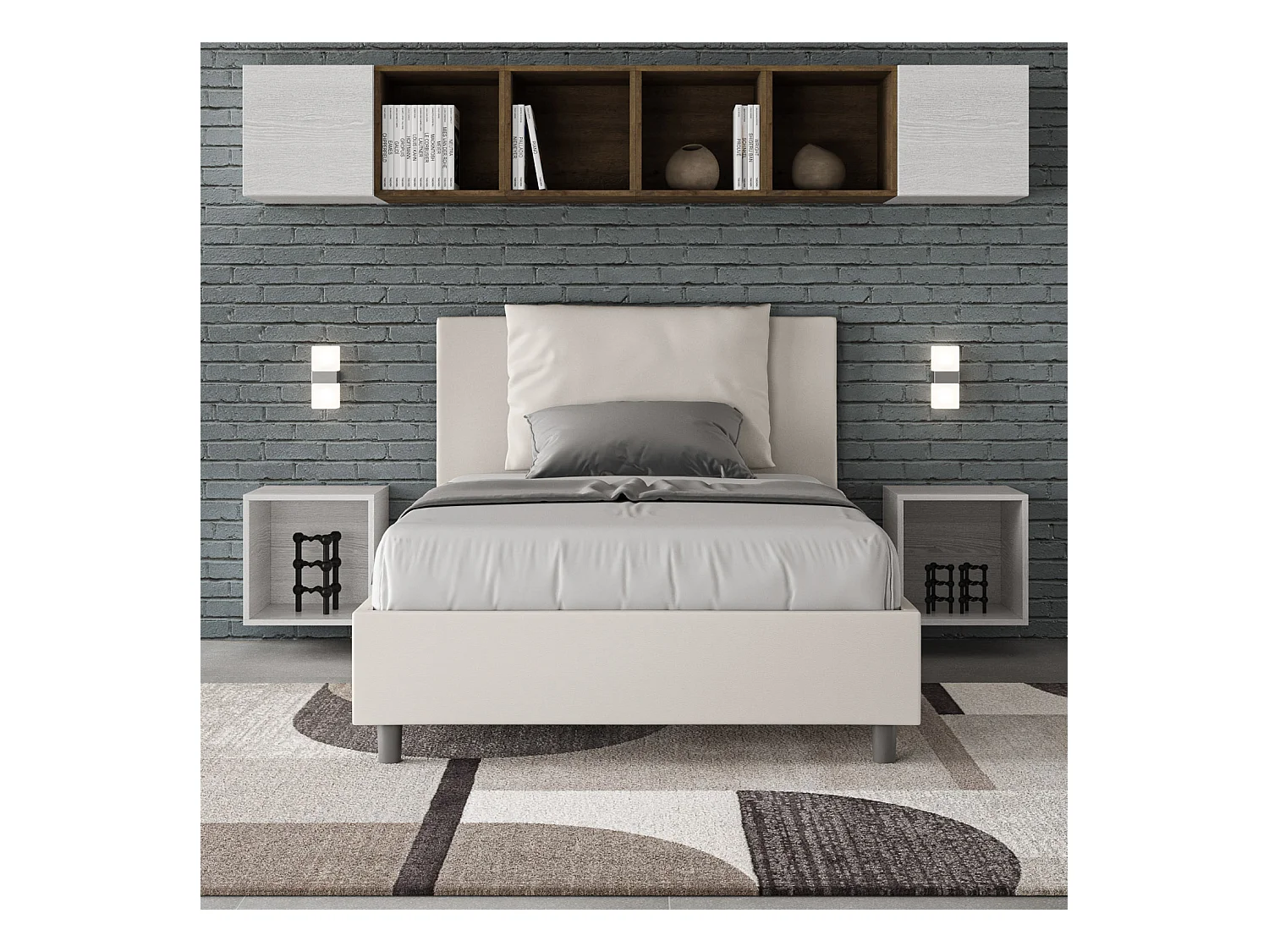 Letto con rete imbottito 120x200 similpelle bianco Antea