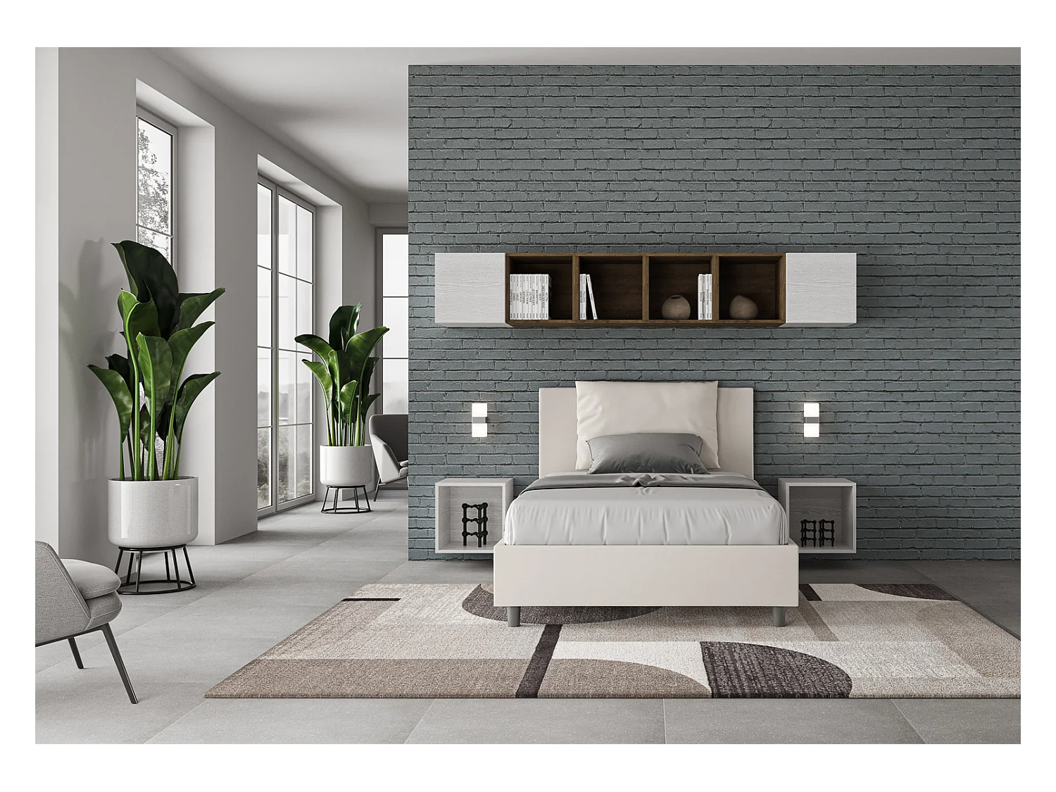 Letto con rete imbottito 120x200 similpelle bianco Antea