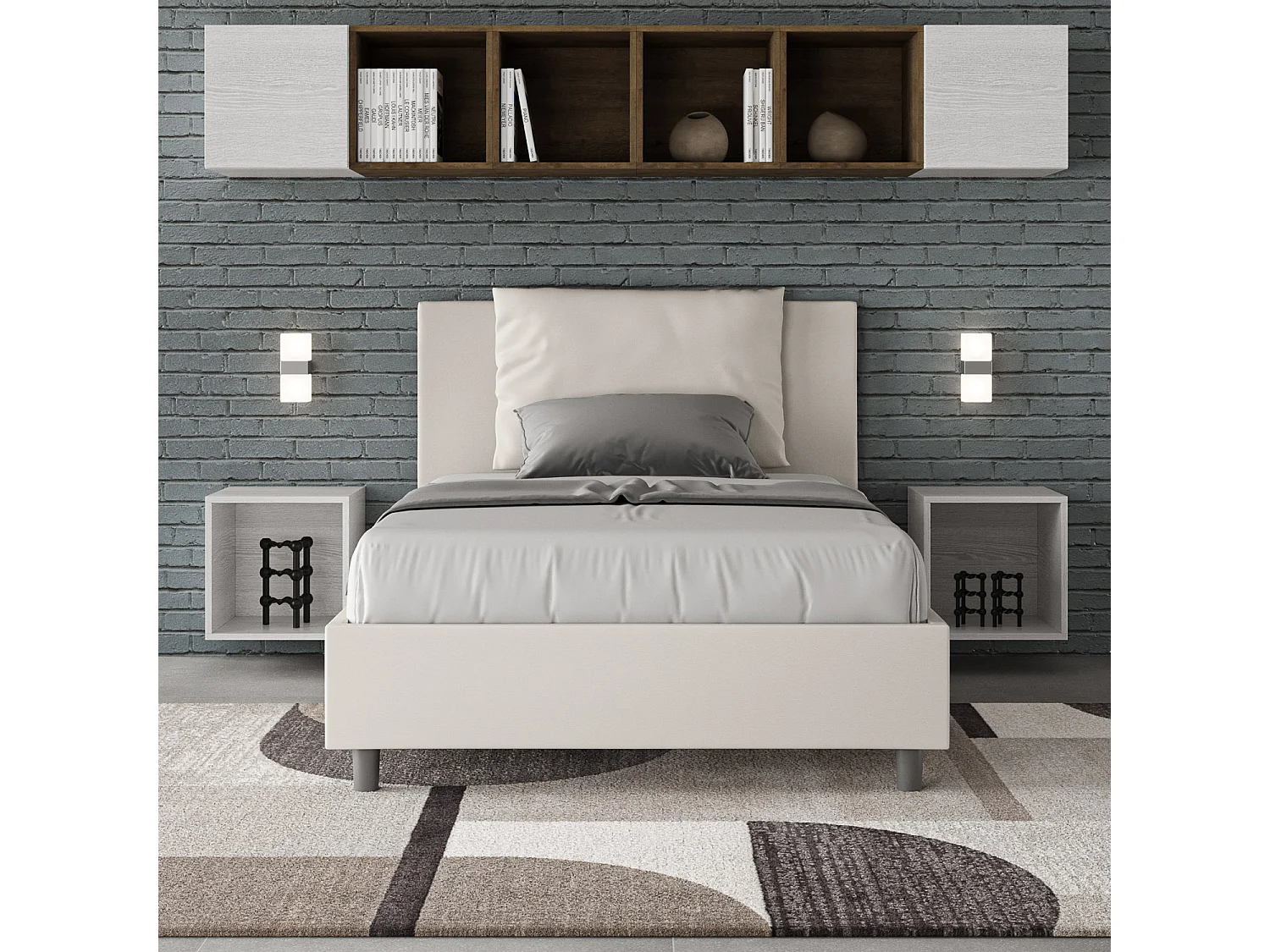 Letto con rete imbottito 120x200 similpelle bianco Antea