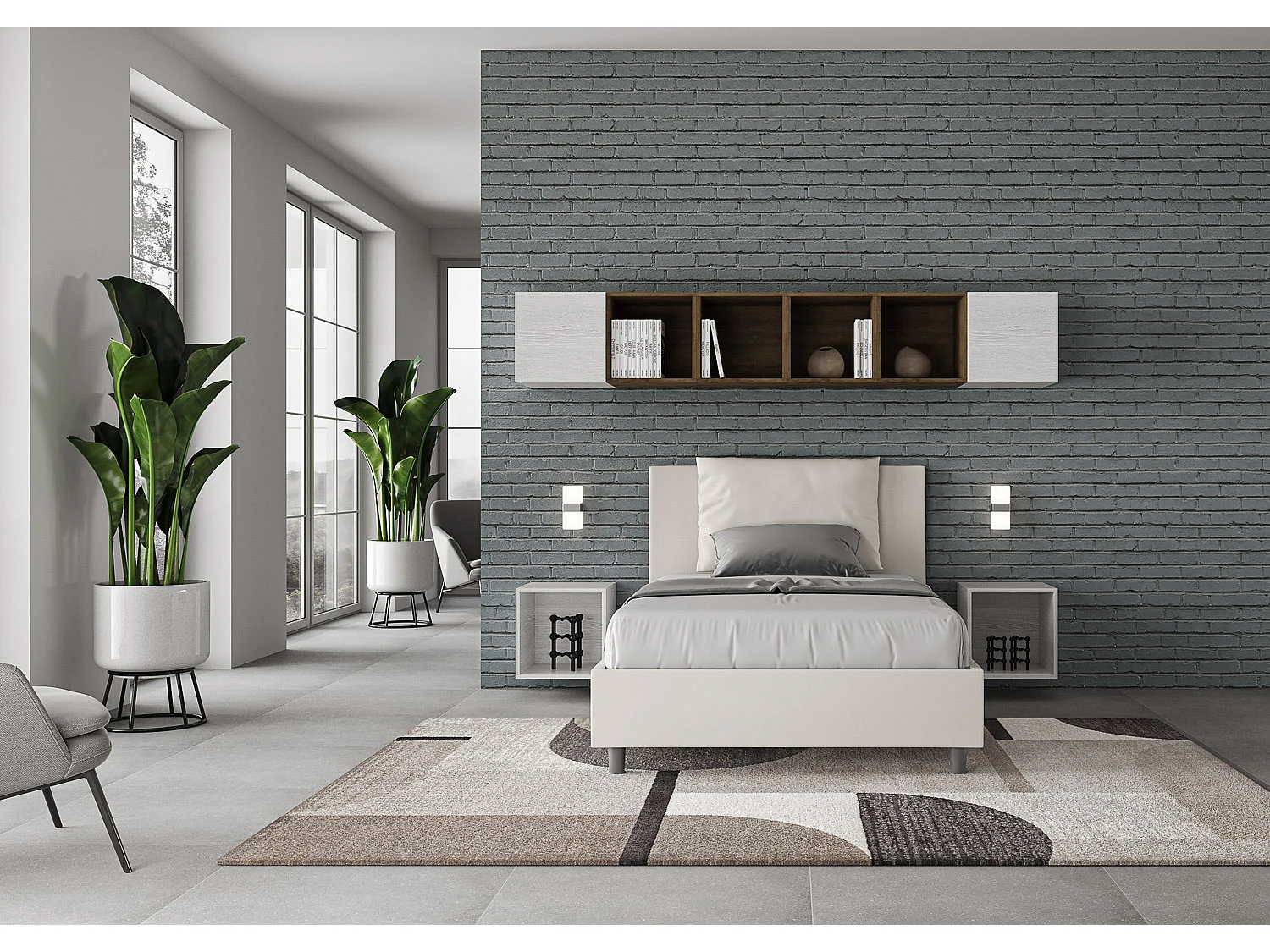 Łóżko wyposażone w stelaż z listwami tapicerowane 120x200 sztucznej skóry biały Antea