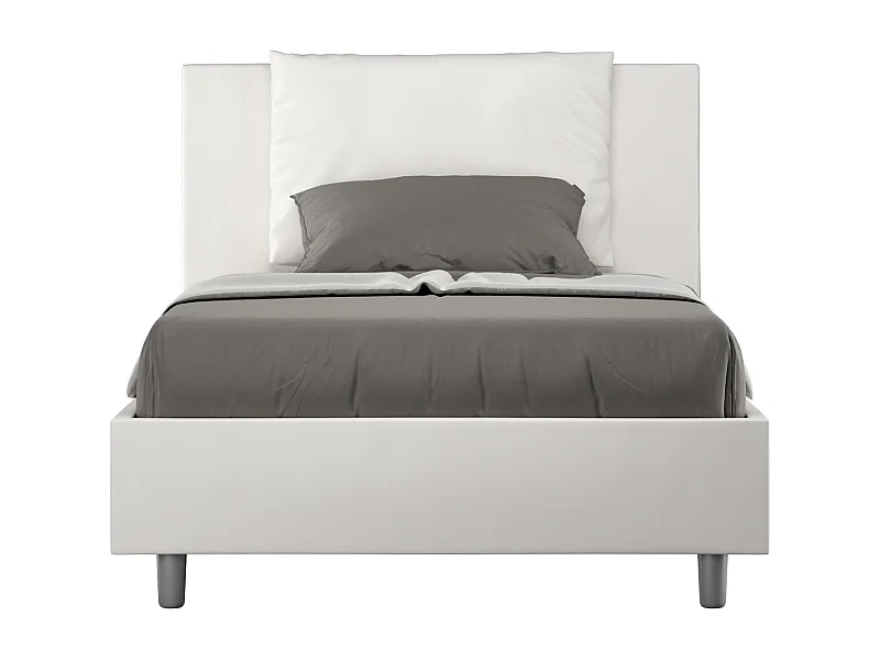 Cama de corpo e meio con estrado estofada 120x200 pele sintética branco Antea