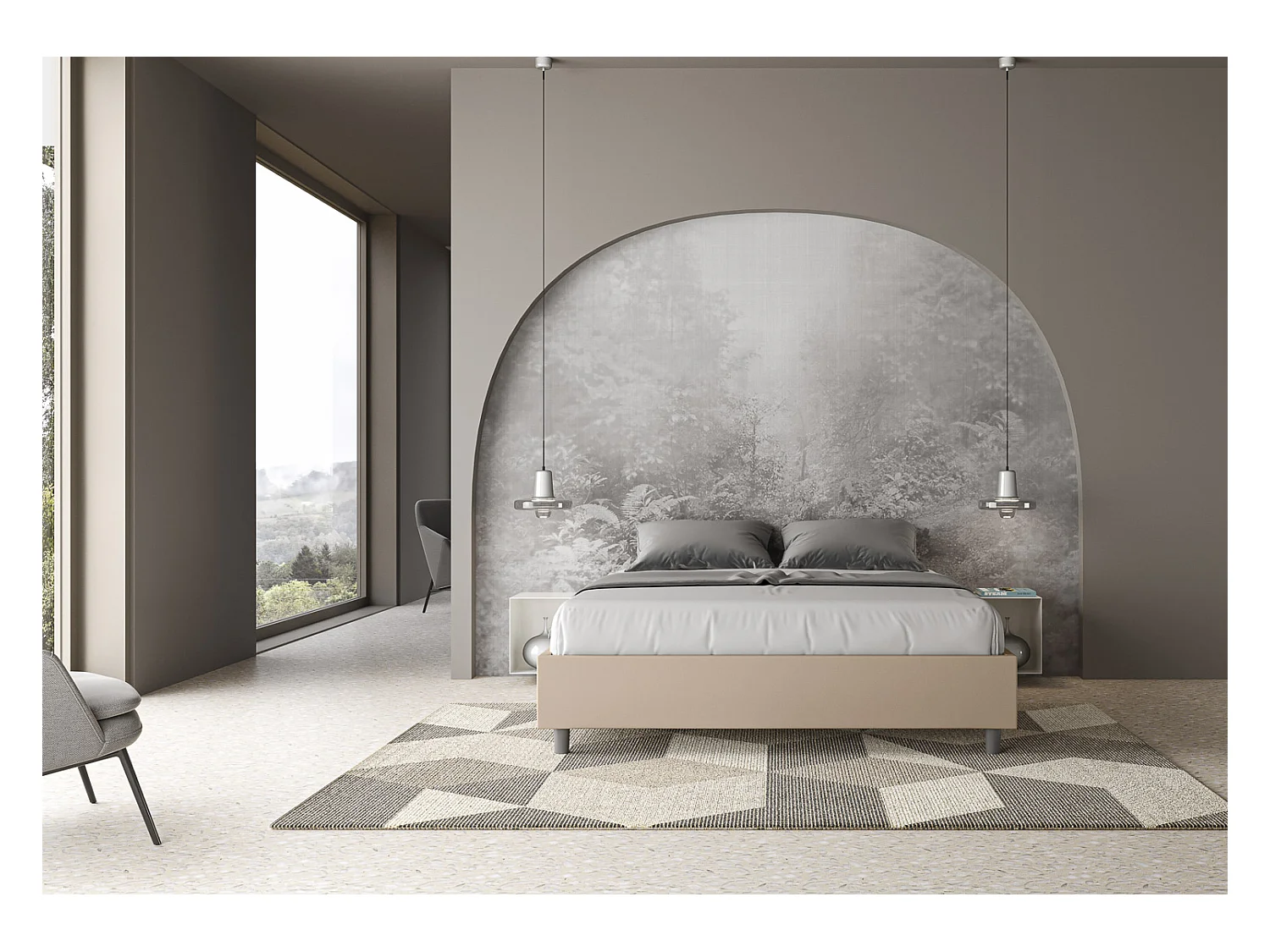 Cama contenedor sommier acolchado 160x190 Azelia símil piel gris tórtola