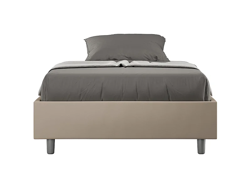 Sommier gepolstertes Containerbett 140x190 Azelia taubengraues Kunstleder