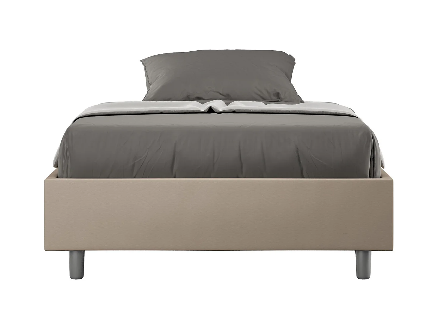 Estructura de cama Agora de piel sintética-Color Beige claro-Ropa de cama 140x190 cm-Versión caja de almacenamiento
