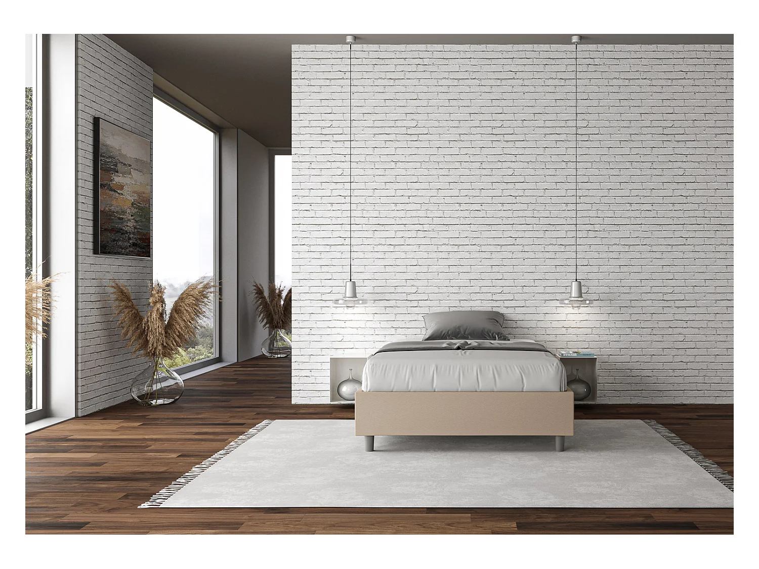 Estructura de cama Agora de piel sintética-Color Beige claro-Ropa de cama 140x190 cm-Versión caja de almacenamiento