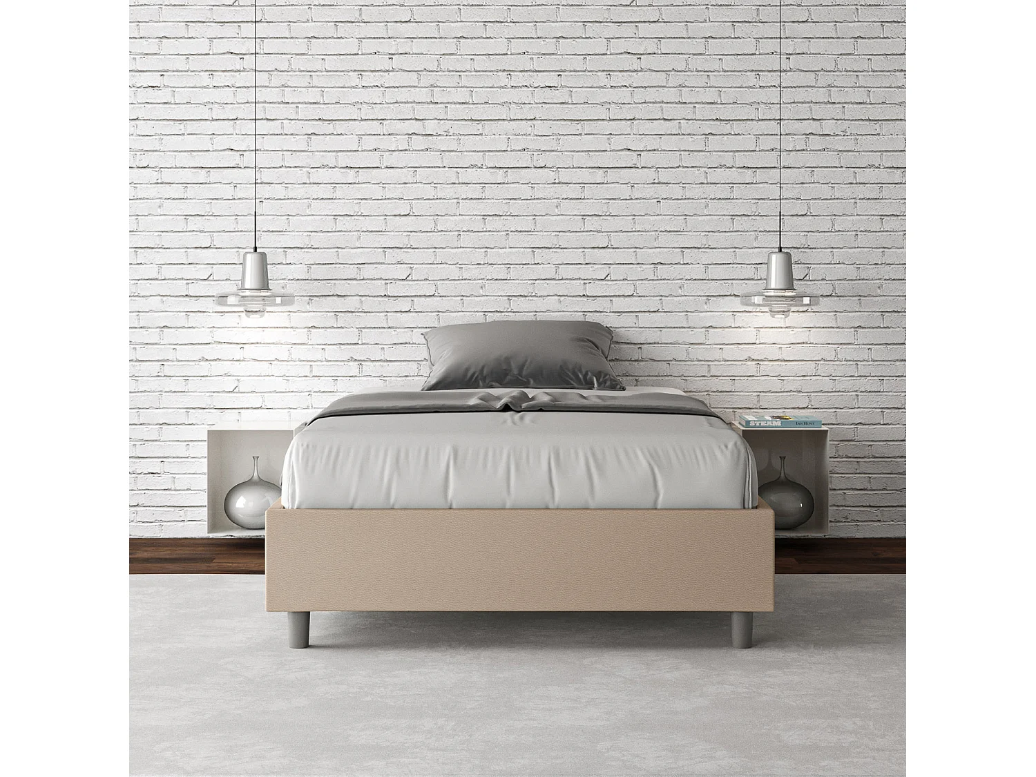 Cadre de lit double coffre rembourré 140x190 similicuir taupe Azelia