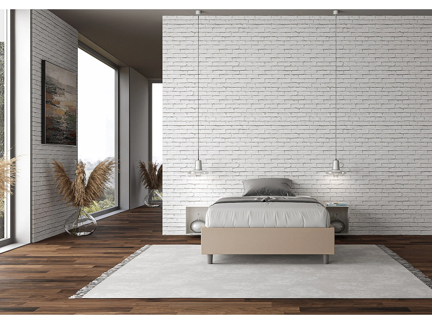 Cadre de lit double coffre rembourré 140x190 similicuir taupe Azelia