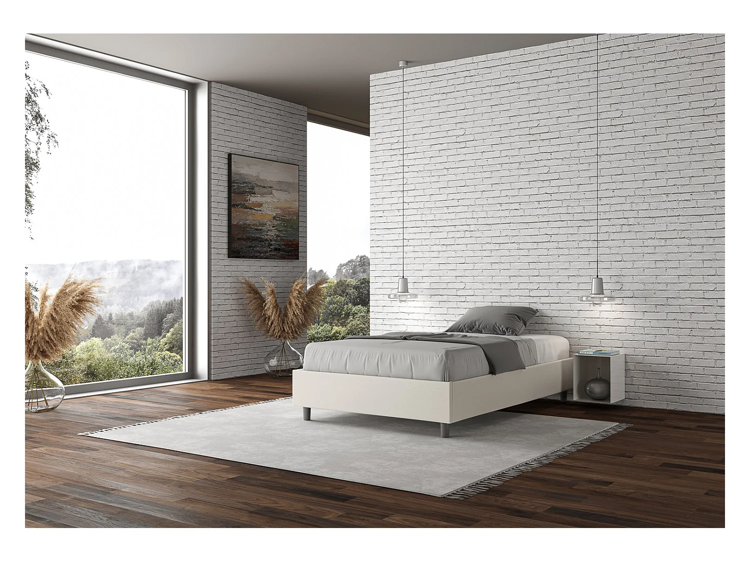 Lit coffre rembourrée 140x190 similicuir blanc Azelia