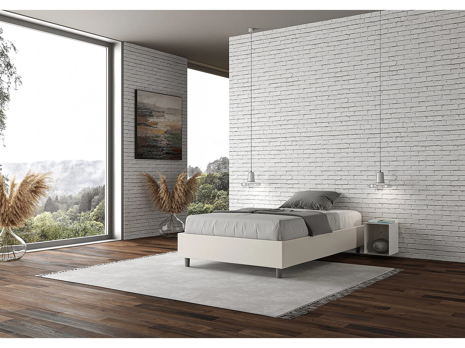 Cadre de lit double coffre rembourré 140x190 similicuir blanc Azelia