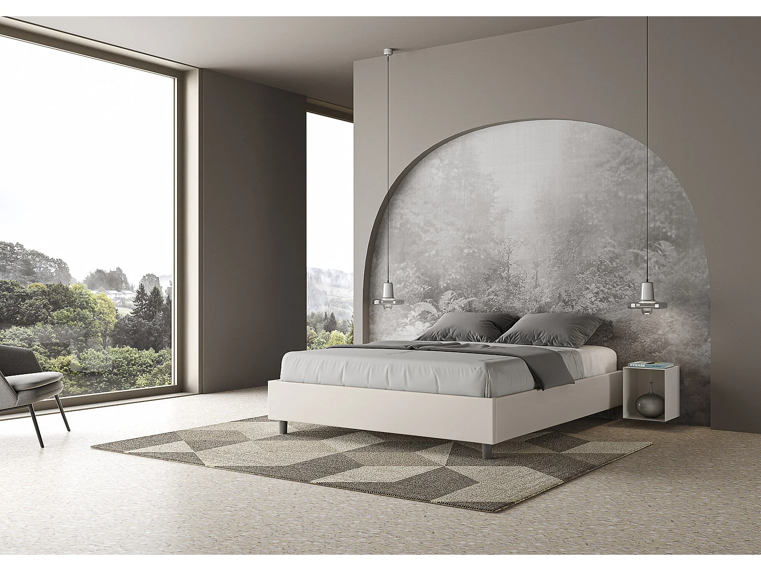 Lit coffre rembourré 160x190 similicuir blanc Azelia